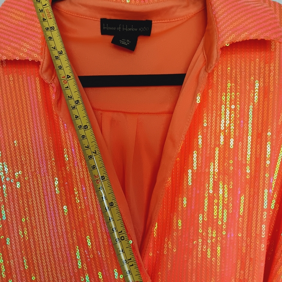 House of Harlow 1960 Shimmering Sequin Orange Long Sleeve Dress - Picture 10 of 11